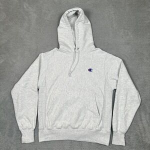 Champion Womens Heather Grey Heavy Reverse Weave Boyfriend Hoodie Small Warm EUC